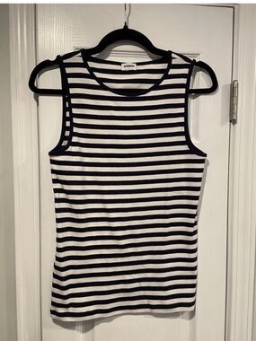 NWOT J. Crew Size S Mid Weight Round Neck Navy White Stripe Knit Cotton Tank Top